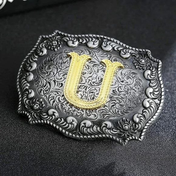 New letter U initial western belt buckle approx. 3.5x2.5\